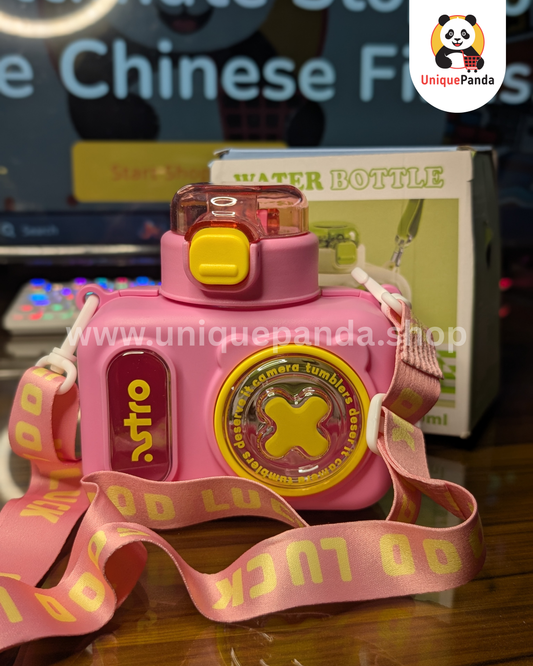Camera Shaped Water Bottle 580ml with Bottle Strap - Perfect for School, Photography Lovers, Teen Girls, Kids, Birthday Gifts & Unique Gifting