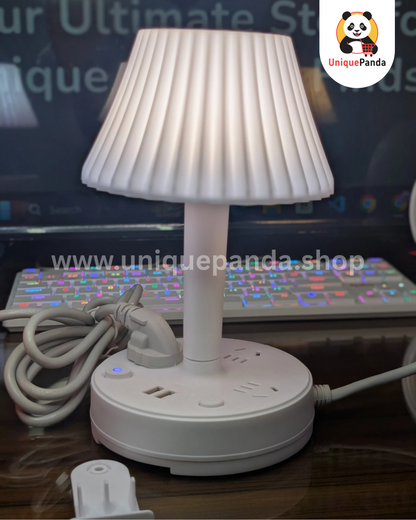 LED Desk Lamp with USB Charging Ports, Power Outlets & Adjustable Phone Stand – 3 Color Dimmable Bedside Table Lamp with 1.8 Meter Power Cable