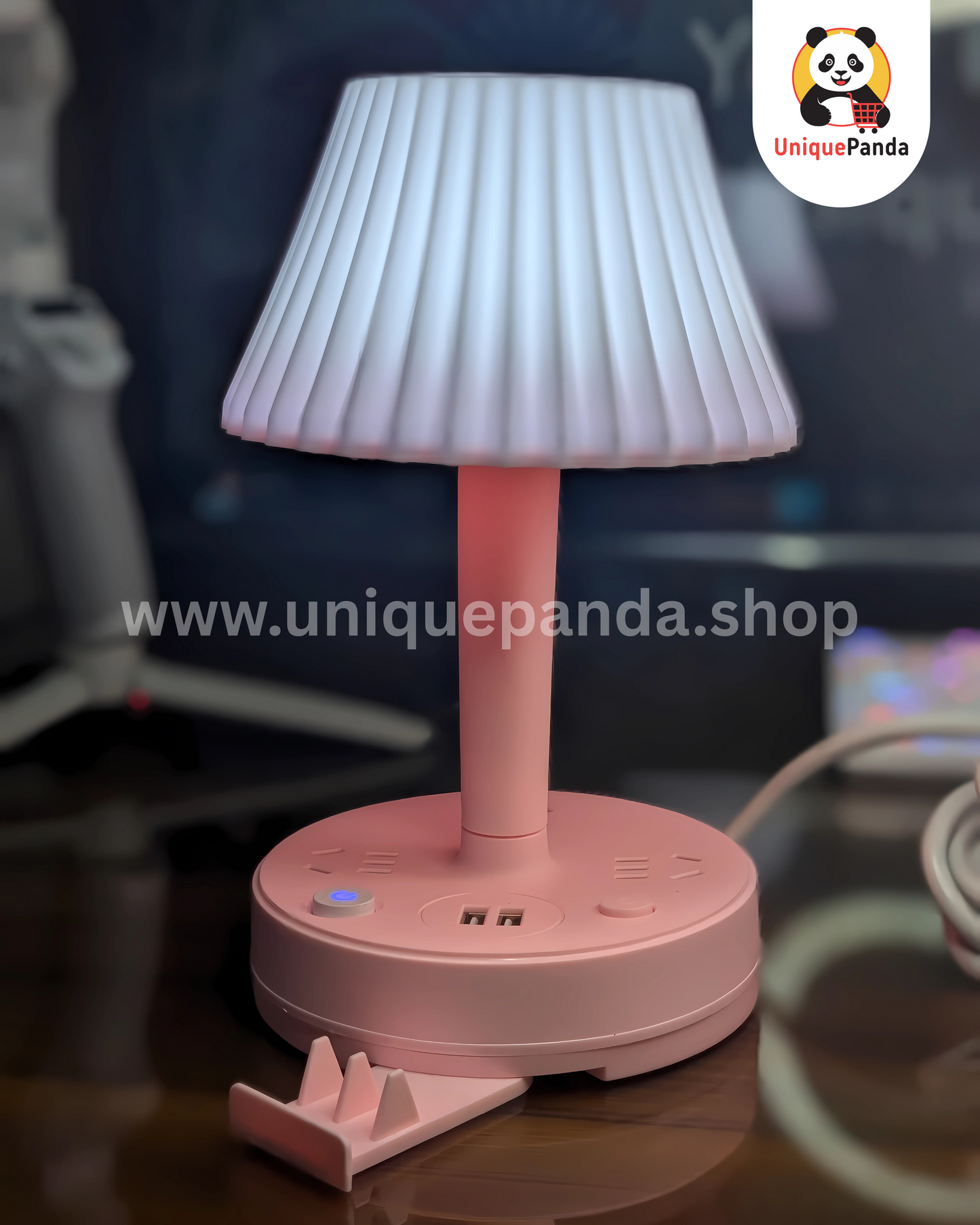 LED Desk Lamp with USB Charging Ports, Power Outlets & Adjustable Phone Stand – 3 Color Dimmable Bedside Table Lamp with 1.8 Meter Power Cable