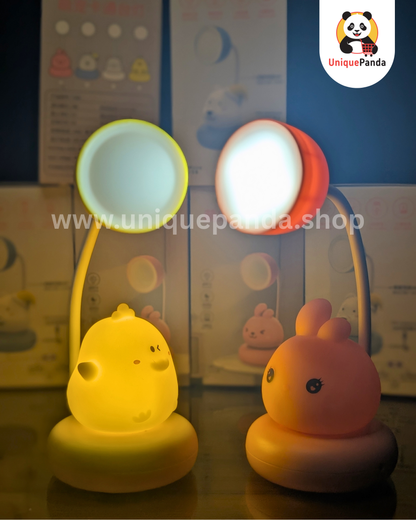 Cute Rechargeable LED Desk Lamp with Double Light | Cartoon Night Table Lamp for Study & Kids Room