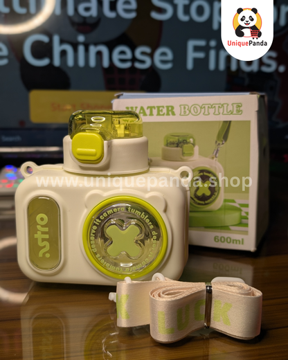   Camera Shaped Water Bottle 580ml with Bottle Strap - Perfect for School, Photography Lovers, Teen Girls, Kids, Birthday Gifts & Unique Gifting