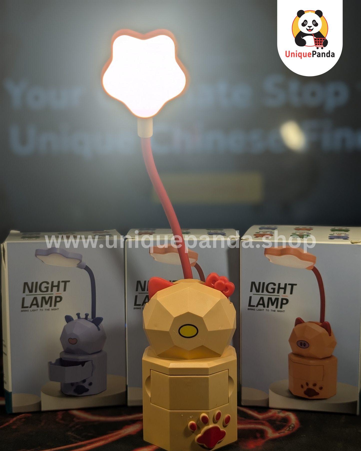 Cute Cartoon Cat Star Desk Lamp with Phone Stand & Mini Drawer | Rechargeable Type-B USB | 3 Dimmable Light Modes (Warm, White & Mixed) | Adorable Study & Night Light