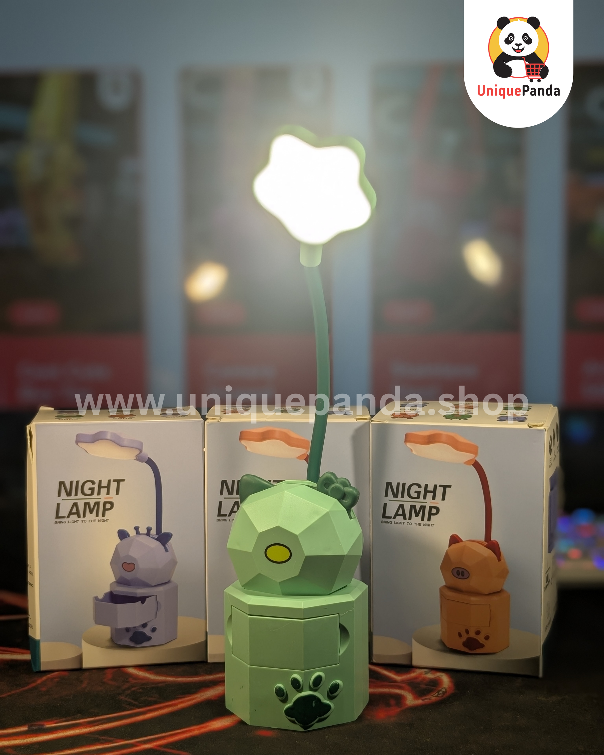 Cute Cartoon Cat Star Desk Lamp with Phone Stand & Mini Drawer | Rechargeable Type-B USB | 3 Dimmable Light Modes (Warm, White & Mixed) | Adorable Study & Night Light