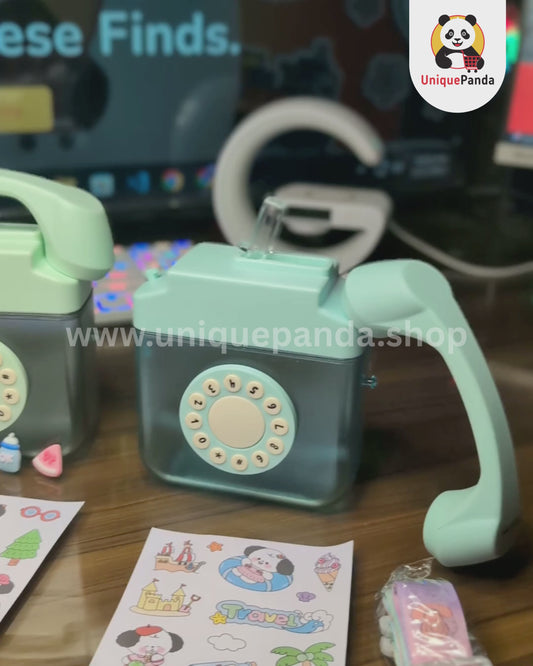 Unique Telephone Shape Water Bottle for Kids 400ml – Rotating Dial, Cute Stickers & Adjustable Strap