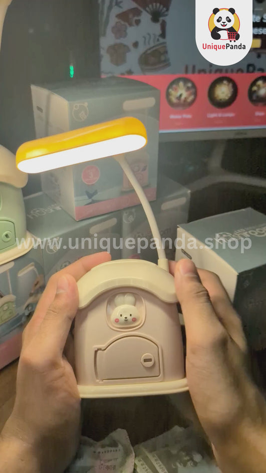 Premium Mushroom House Rechargeable Desk Lamp with Piggy Bank, Coin Locker, Coin Bank, Locker Key & Pen Stand | 3 Color Light Modes | Type-C Charging | Cute Night Light for Kids & Home Decor