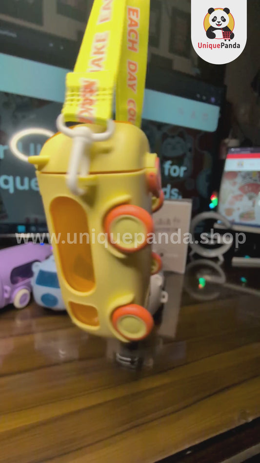 Cool Cute Bus Toy Kids Water Bottle 500ml - Perfect for School, Travel, Vehicle Lovers, Students & Playtime