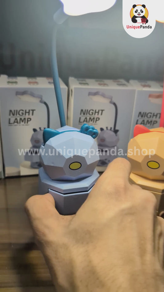 Cute Cartoon Cat Star Desk Lamp with Phone Stand & Mini Drawer | Rechargeable Type-B USB | 3 Dimmable Light Modes (Warm, White & Mixed) | Adorable Study & Night Light